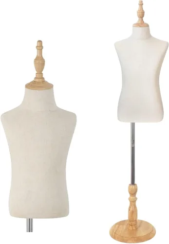 Miniatura 8 de Forma de vestido con base de madera, maniquí para exhibición de cuerpo de niño, formas realistas de busto, modelo de maniqui, 6-7 años