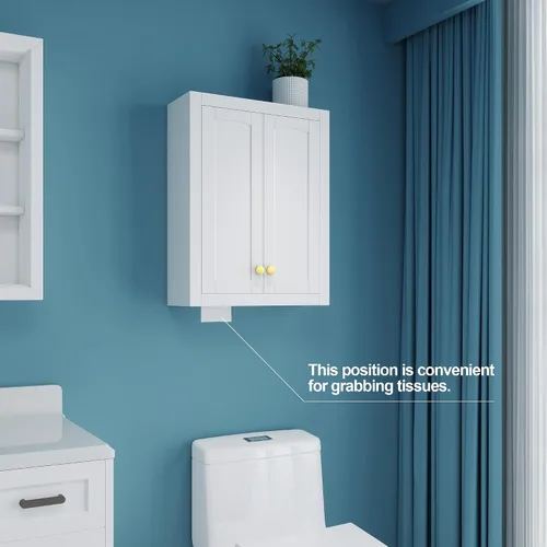 Miniatura 3 de Armario sobre el inodoro, armario de almacenamiento de baño con dispensador inferior de pañuelos, gabinete de pared de baño de 22 x 28 pulgadas