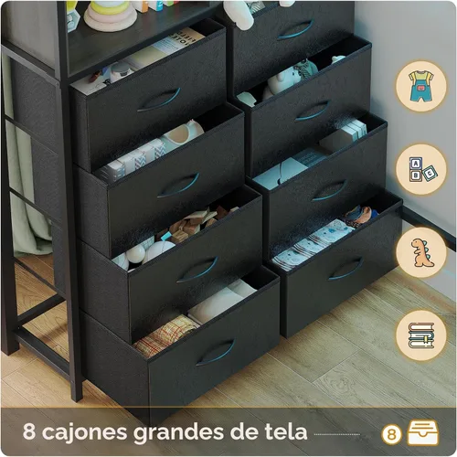 Miniatura 3 de ADORNEVE Cama tipo loft de tamaño individual con escritorio y 8 cajones de almacenamiento, cama alta de metal individual con luces LED y estación