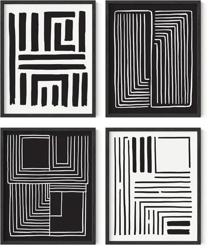 Miniatura 30 de HAUS AND HUES Arte abstracto para pared en blanco y negro, juego de 4 pósteres minimalistas en blanco y negro para paredes, pósteres estéticos Juego