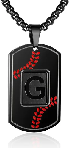 Miniatura 8 de A-Z Collar con etiqueta de perro para hombre, dije de béisbol, cadena de acero inoxidable de 22 + 2 pulgadas, regalo de joyería personalizado