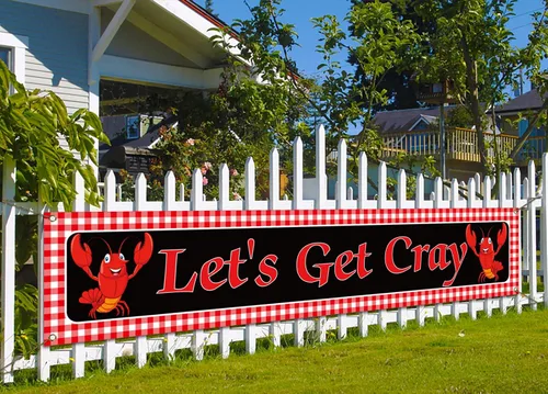 Nepnuser Decoraciones de fiesta de cangrejo de cangrejo con texto en inglés "Let's Get Cray", cartel de valla con temática de langosta hervir para