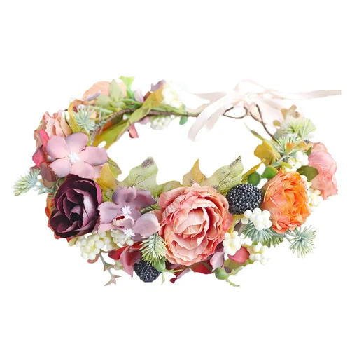 Miniatura 22 de Corona floral para mujer, diadema floral para el cabello, corona de flores, halo bohemio, fiesta, baile de graduación, fotos