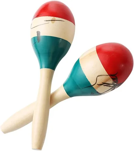 MRC1 Large Maracas Puerto Rican Style, 10 1/2" Hand Painted Wood, Tapered Handle Color múltiple
