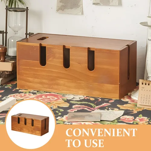 Miniatura 4 de Toddmomy Wooden Cable Organizer Container with Lid for Home Office Desk Wire Storage and Router Stand for Electronics