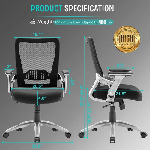 Miniatura 3 de SUNNOW Silla de oficina, silla ergonómica de escritorio para computadora, silla ejecutiva resistente, soporte lumbar ajustable, brazos abatibles