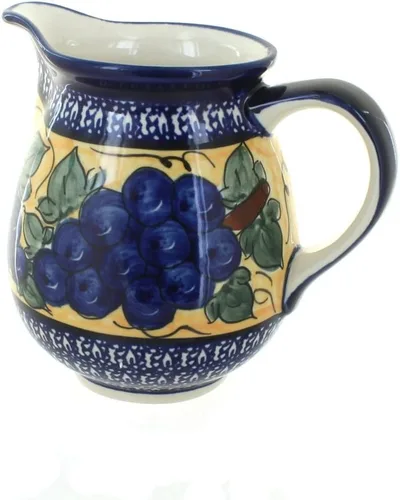 Miniatura 6 de Cerámica polaca Blue Rose - Jarra pequeña de tulipán azul, capacidad de 3.5 tazas, jarra de cerámica, perfecta para servir jarabe o crema