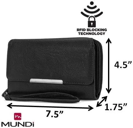Miniatura 5 de MUNDI - Cartera de mano espaciosa con correa extraíble para la muñeca y función de bloqueo RFID para mujer negro L