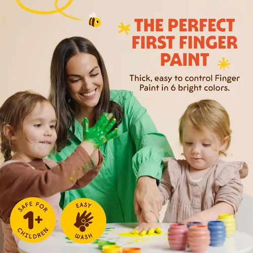 Miniatura 4 de Honeysticks Pintura de dedos no tóxica (6 colores brillantes), lavable de la piel, pintura segura para dedos para niños pequeños, niños de 1 a 3, 2