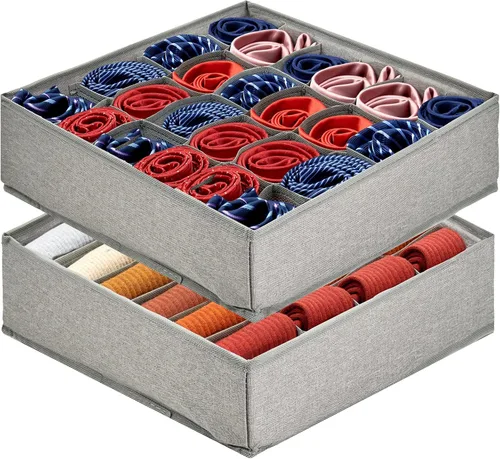 Miniatura 11 de PINGMIC Organizador Divisor de Calcetines Gris 1 Paquete con Tapa - Almacenamiento Plegable para Closet de 30 Celdas, Organizador de Corbatas