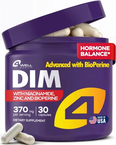 4Well Products Dim Supplement Complejo de 370 mg con zinc, niacinamida, bloqueador de estrógeno para mujeres y hombres, equilibrio hormonal, acné