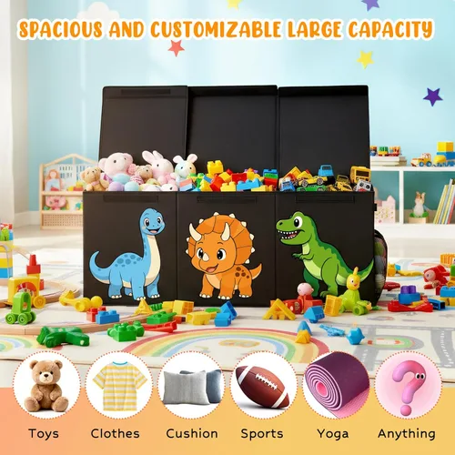 Miniatura 4 de Caja de juguetes plegable extragrande, organizador resistente de almacenamiento de juguetes de dinosaurios con tapas, 40 x 16 x 14 pulgadas, caja