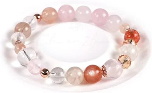 Miniatura 110 de Precious Gemstone Natural Crystal Healing Bracelet, Rutilated Quartz, Moonstone, Quartz Handmade Original Design Bracelet