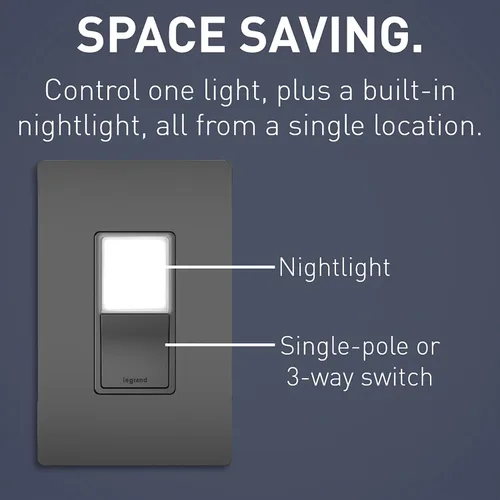 Miniatura 2 de Legrand Radiant Combination - Interruptor basculante de luz nocturna LED ajustable, 3 vías para pasillo, dormitorio, 5 niveles de luz, NTL873BKCC6