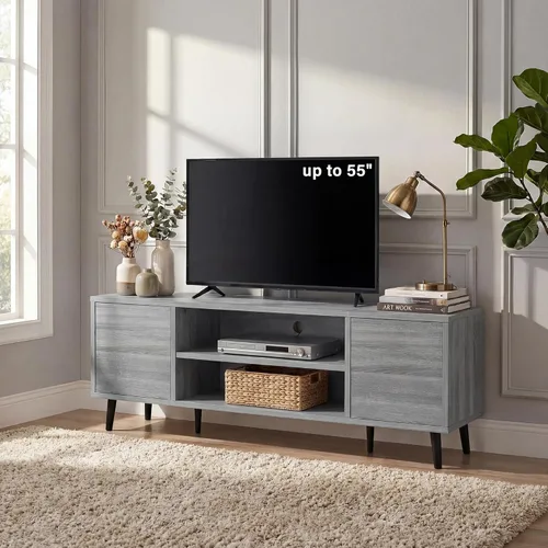 Miniatura 11 de YESHOMY Soporte de TV moderno Mid-Century para televisores de 43 a 55 pulgadas, centro de entretenimiento de 50 pulgadas con almacenamiento, consola