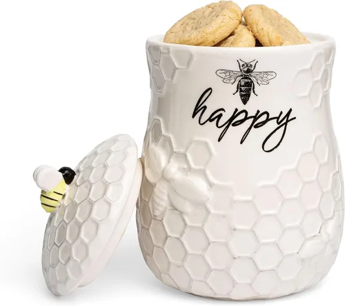 Miniatura 8 de Young's Inc. Tarro de Galletas de Cerámica con Diseño de Abeja de Miel con Tapa y Asa – Diseño de Panal, 5.75" x 5.83" x 7.87", Almacenamiento