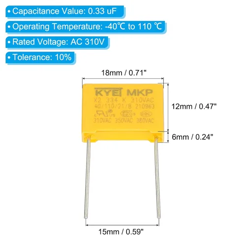Miniatura 2 de PATIKIL Condensadores de seguridad, paquete de 10 unidades de 0.33uF AC 310V 0.591 in Pin Pitch 0.709x0.472x0.236 in polipropileno Film Capacitor