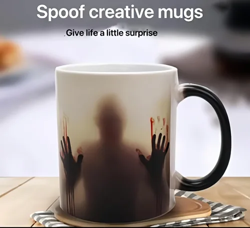 Miniatura 7 de HS&ROXIN Taza de café de cerámica de Halloween que cambia de color, taza de terror, taza espeluznante, taza de zombi, regalos novedosos