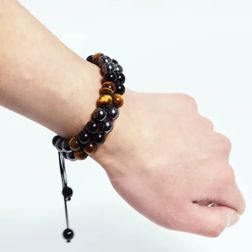 Miniatura 19 de Triple Protection Bracelet Natural Black Obsidian Tigers Eye Hematite Beads Crystal Bracelet Healing Bracelets for Men Women Bring Prosperity Luck
