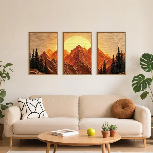 Miniatura 11 de Celestdeco Juego de arte de pared en lienzo abstracto y neutro grande con marco naranja, moderno y minimalista para pared, diseño geométrico bohemio
