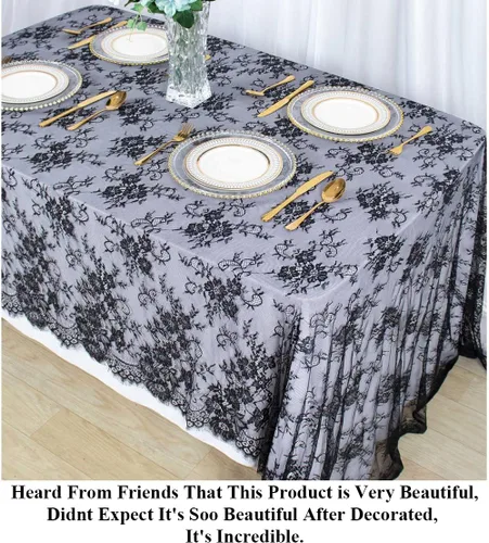 Miniatura 3 de Pardecor Mantel rectangular de encaje bordado negro de 60 x 120 pulgadas, elegante decoración de mesa de cumpleaños, mantel de encaje floral, mantel