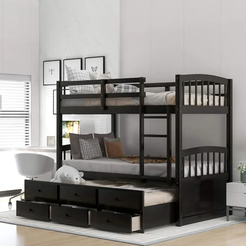 Harper&Bright Designs - Litera individual sobre individual con barandilla de seguridad, escalera, cama nido individual con 3 cajones para niños,