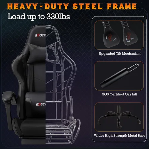 Miniatura 9 de ECOTOUGE Silla ergonómica para videojuegos, silla de videojuegos con cojín trasero extraíble, silla de jugador con almohada lumbar de masaje