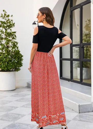 Miniatura 6 de Kancystore - Vestido largo de manga corta con hombros descubiertos y bolsillos para mujer
