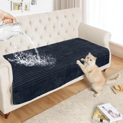 Miniatura 14 de NAISI Fundas de sofá para perros, funda impermeable de franela a rayas, apta para mascotas, lavable, protector antideslizante para sofá seccional