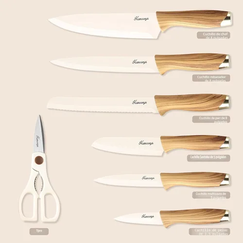 Miniatura 6 de Juego de cuchillos Hancorys, juego de 13 piezas de cuchillos de cocina, revestimiento antióxido de cerámica antiadherente y protector de hoja