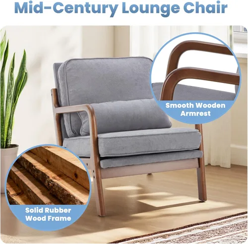 Miniatura 5 de DUMOS Juego de 2 sillas modernas de mediados de siglo, sillas decorativas con brazos y cojín de cintura, sillas de lectura para adultos, silla