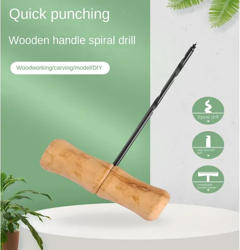 Miniatura 2 de Taladro manual de mango de madera en forma de T en espiral para carpintería, agujero de escariado, perforación, modelo de plástico