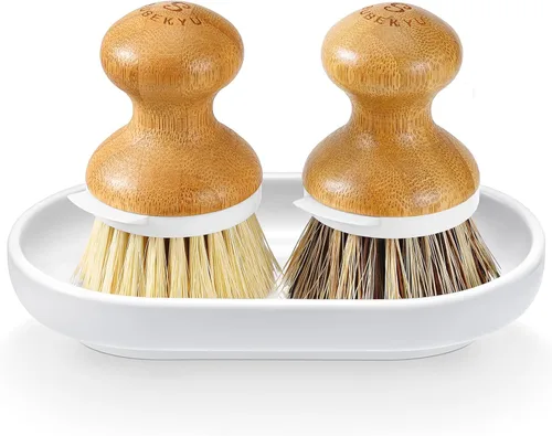 Miniatura 7 de SUBEKYU Cepillo para platos de bambú, cepillo para lavar platos de cocina, cepillo de madera natural para limpiar platos, sartenes/ollas, raspador 1