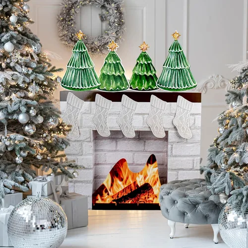 Miniatura 6 de Chimenea de cartón de Navidad para chimenea, chimenea falsa con calcetín 3D para decoración de fondo de fiesta de Navidad, 27 x 23 x 3.5 pulgadas