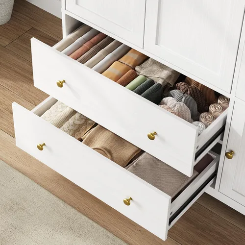 Miniatura 5 de ONBRILL - Armario de madera con 3 puertas para recámara, con estante extraíble para pantalones, armario de gran capacidad con cajones y estantes