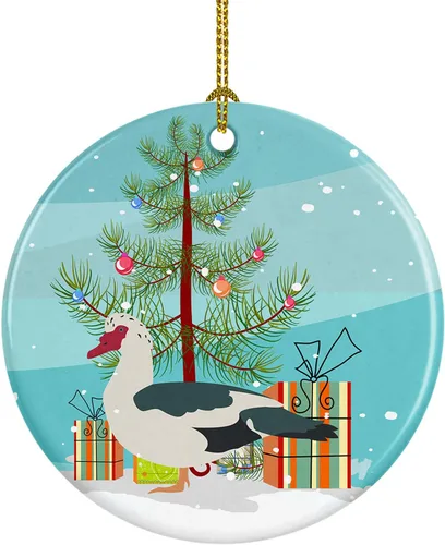 Miniatura 64 de Caroline's Treasures Adorno de cerámica de Navidad pintado o de codorniz chino, decoración colgante de árbol de Navidad verde azulado para el hogar