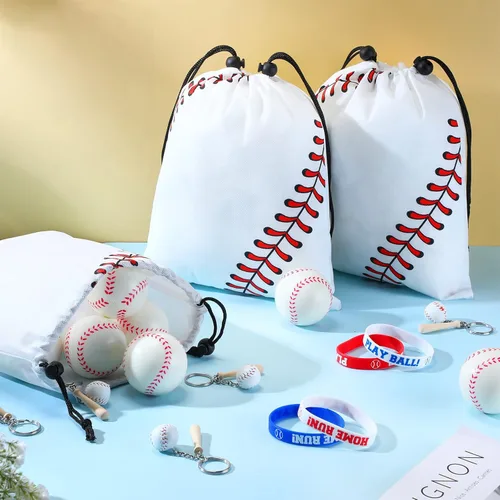 Miniatura 4 de Nuogo 48 piezas de regalos de fiesta de béisbol incluyen 12 bolsas de regalo de béisbol, 12 pulseras, 12 bolas de estrés, 12 mini llaveros