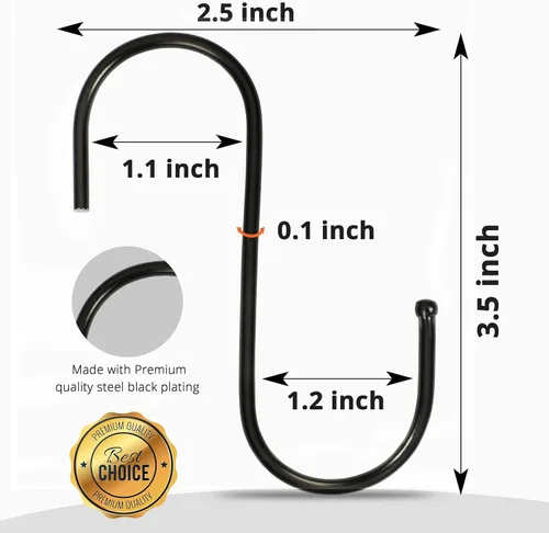 Miniatura 2 de Paquete de 30 ganchos negros en S para colgar de 3.5 pulgadas, ganchos de metal resistentes y duraderos, ganchos de acero al carbono en forma de S