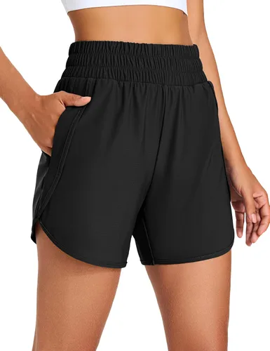 KPSUN Pantalones cortos deportivos para mujer de 5 pulgadas de cintura alta, pantalones cortos de entrenamiento de verano con bolsillos con