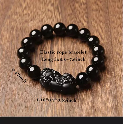 Miniatura 23 de Pulsera de obsidiana negra, pulsera de obsidiana negra Feng Shui para mujeres y hombres, pulsera elástica de obsidiana con piedra de ojo de tigre