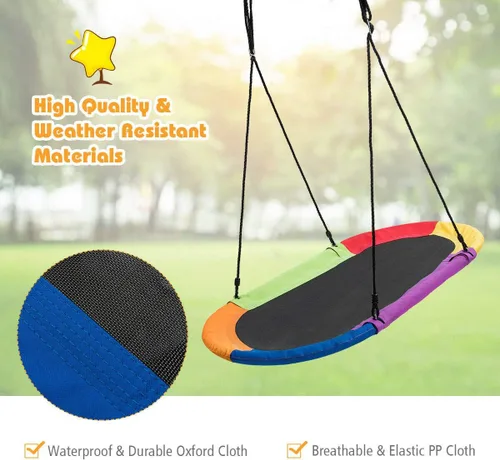 Miniatura 5 de DORTALA Columpio ovalado, columpio de árbol de 60 pulgadas con alturas ajustables de 40 a 63 pulgadas y cuerda de múltiples capas para niños