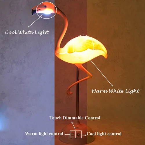 Miniatura 2 de Fantasee Lámpara de escritorio de flamenco, lámpara de mesita de noche USB, luz nocturna táctil regulable para niños, niños, estudiantes