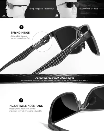 Miniatura 3 de HENGOSEN Sunglasses Men Women, Polarized Sunglasses Rectangle Frame Carbon Fiber Temple Sun Glasses UV Protection