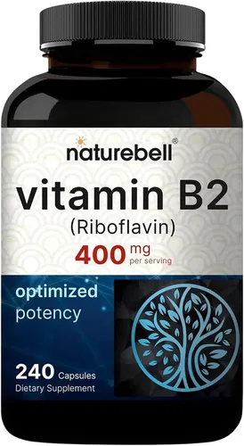 NatureBell Vitamina B2 (riboflavina) 400 mg - 240 cápsulas - Suplemento para energía, piel y salud celular* - Sin OMG y sin gluten - Fácil de