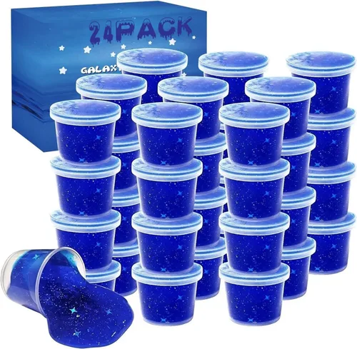 24 paquetes de slime azul de la galaxia estrellada, recuerdo de fiesta para niños, niñas y niños, antiadherente, alivio del estrés y la ansiedad,