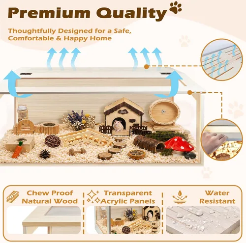 Miniatura 5 de Prolee Jaula para Hámster de Madera a Prueba de Mordidas, Hábitat de 48 Pulgadas para Ratones y Ratas con Parte Superior Abrible con Láminas Roble