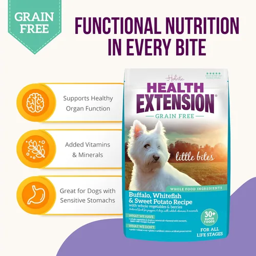 Miniatura 5 de Health Extension Fórmula Little Bites de Croquetas Pequeñas de Búfalo y Pescado Blanco Sin Granos con Más de 30 Superalimentos y Probióticos