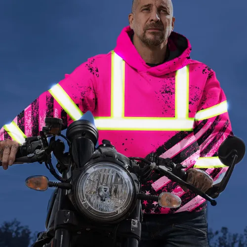 Miniatura 6 de Sudadera con capucha de alta visibilidad con la bandera de Estados Unidos para hombre, sudadera con capucha reflectante de seguridad