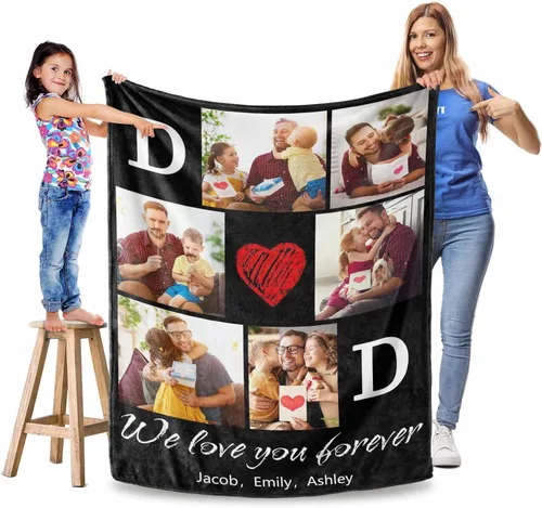 Miniatura 11 de Manta personalizada para el Día del Padre, regalos para papá, mantas personalizadas con fotos, mantas personalizadas de collage de fotos, manta suave