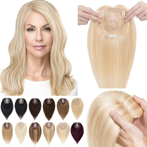 Miniatura 19 de SEGO Peluquín para mujeres, cabello humano real sin flequillo, 130% de densidad, base de seda de 10 * 12 cm, cabello Remy con clip, piezas